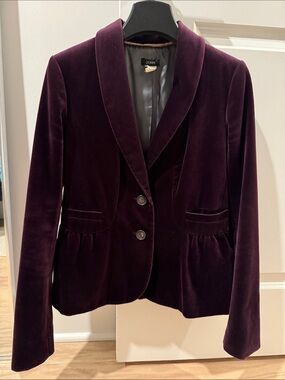 J. Crew Velvet Peplum Blazer in Deep Plum